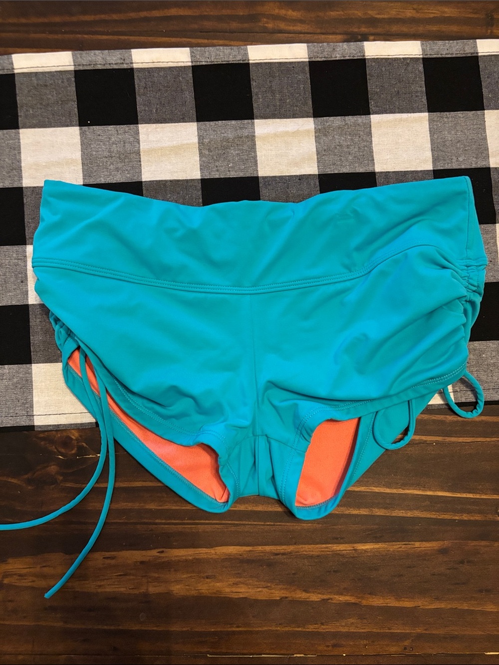 Athleta small teal blue ruched swim shorts